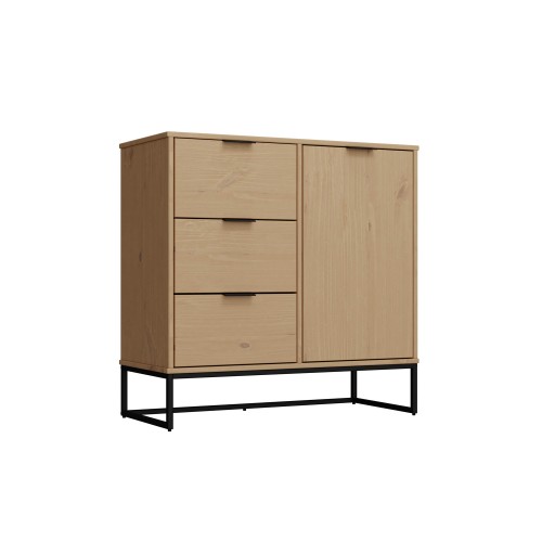 Credenza con Anta e 3 Cassetti Mobile in Legno Quercia da Ingresso