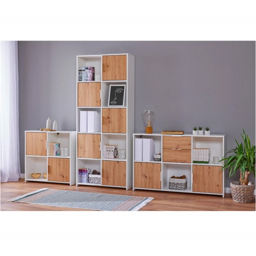 Credenza Modulare Mobile a Cubi Bianco 120 cm con Scaffali a Giorno