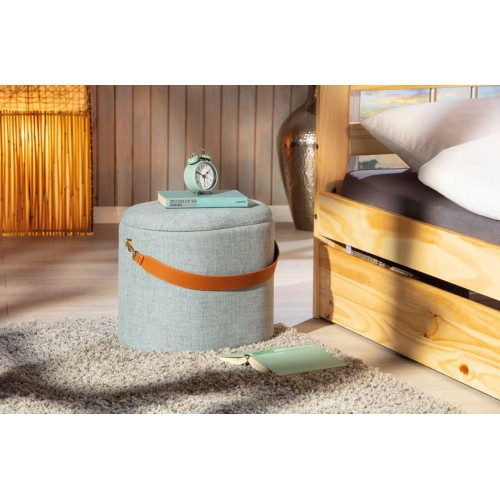 Pouff Portaoggetti con Maniglia Contenitore Grigio Tondo Puff da Salotto