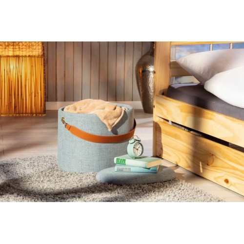 Pouff Portaoggetti con Maniglia Contenitore Grigio Tondo Puff da Salotto