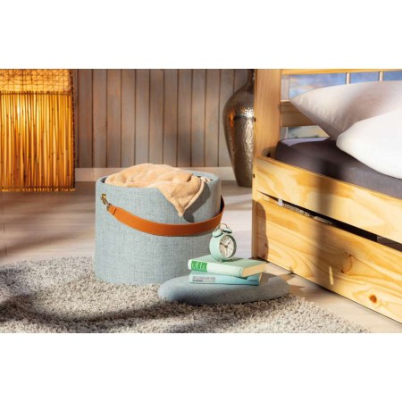Pouff Portaoggetti con Maniglia Contenitore Grigio Tondo Puff da Salotto