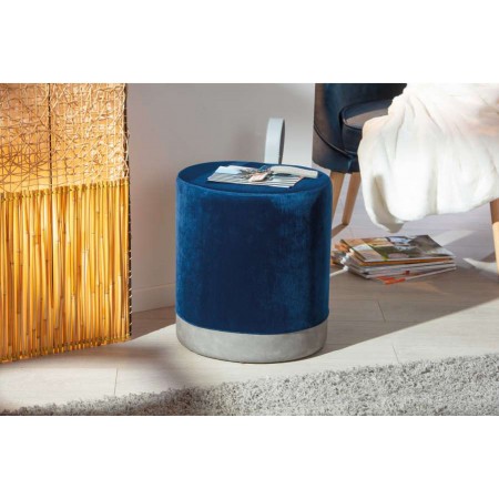 Pouff Secchiello con Maniglia Sgabello da Seduta e Poggiapiedi Blu