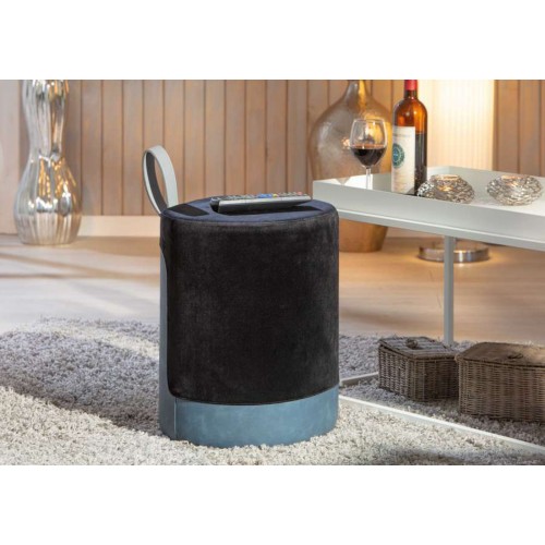 Pouff Secchiello Nero con Maniglia Sgabello da Seduta e Poggiapiedi