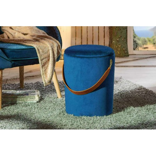 Pouff Contenitore Blu Tondo Puff Portaoggetti Sgabello con Maniglia