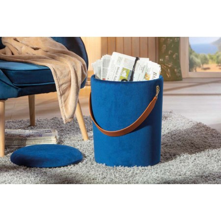 Pouff Contenitore Blu Tondo Puff Portaoggetti Sgabello con Maniglia