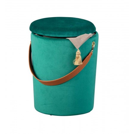 Pouff Contenitore Tondo Puff Verde Portaoggetti Sgabello con Maniglia
