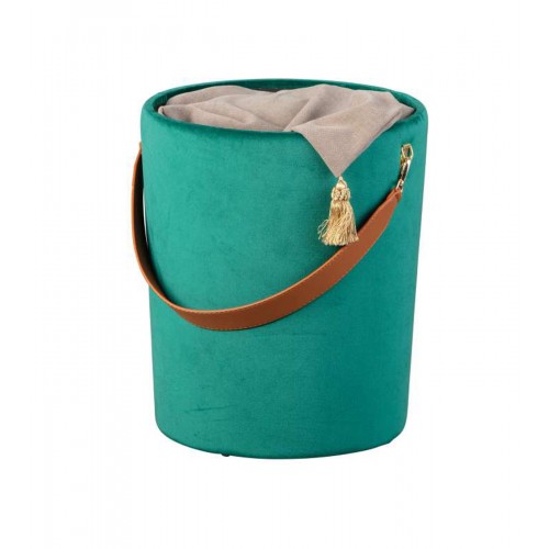 Pouff Contenitore Tondo Puff Verde Portaoggetti Sgabello con Maniglia