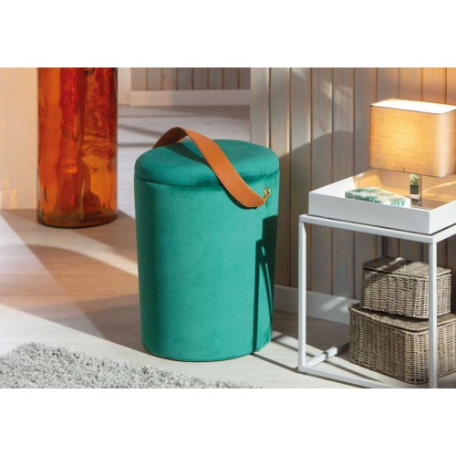 Pouff Contenitore Tondo Puff Verde Portaoggetti Sgabello con Maniglia