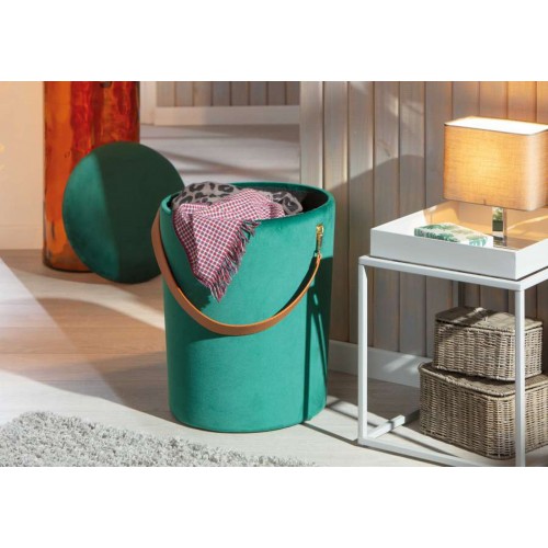 Pouff Contenitore Tondo Puff Verde Portaoggetti Sgabello con Maniglia