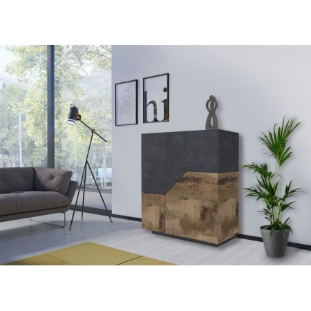 Madia in Legno Grigio e Acero Mobile 100 cm con 2 Ante da Ingresso