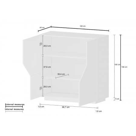 Madia in Legno Grigio e Acero Mobile 100 cm con 2 Ante da Ingresso