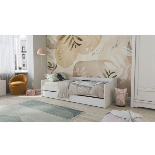 Letto Singolo Bianco Salvaspazio Mobile con Cassettone Estraibile 90x200
