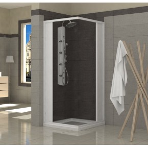 Box Doccia Bianco PVC Angolare Scorrevole Angolo Porte a Soffietto 2 Ante Lati 2