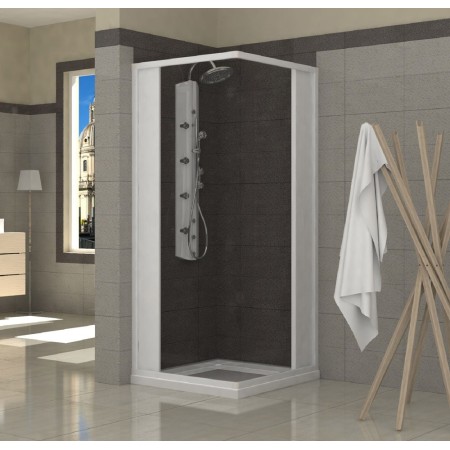 Box Doccia Bianco PVC Angolare Scorrevole Angolo Porte a Soffietto 2 Ante Lati