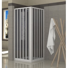 Box Doccia Bianco PVC Angolare Scorrevole Angolo Porte a Soffietto 2 Ante Lati