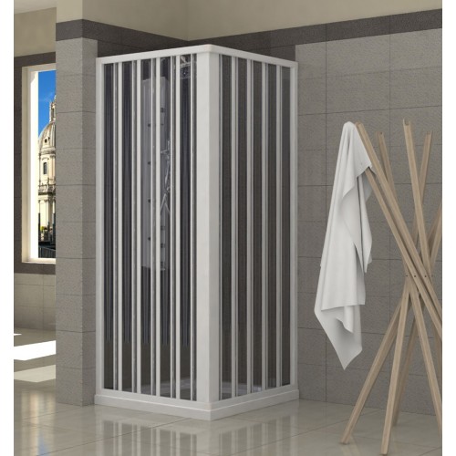 Box Doccia Bianco PVC Angolare Scorrevole Angolo Porte a Soffietto 2 Ante Lati