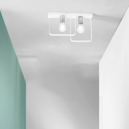 Plafoniera a Soffitto Bianca Intec Lampadina E27 Lampada a 2 Punti Luce