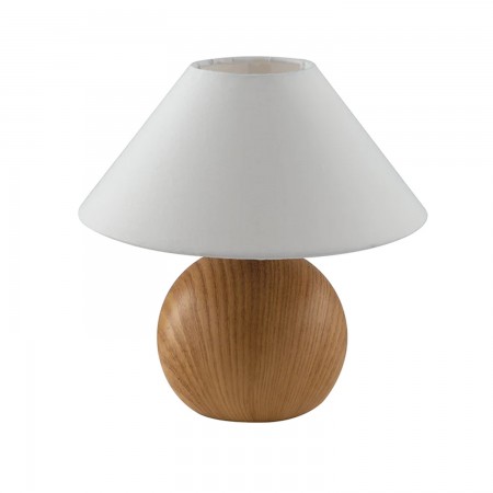 Lampada da Tavolo in Pino con Paralume in Tessuto Bianco Lampadina E14