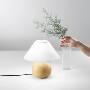 Lampada da Tavolo in Pino con Paralume in Tessuto Bianco Lampadina E14 2