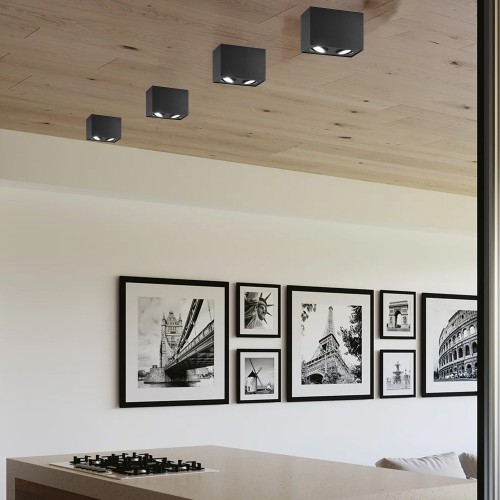 Plafoniera in Alluminio Nero Lampada Intec da Soffitto Faretto Quadrato