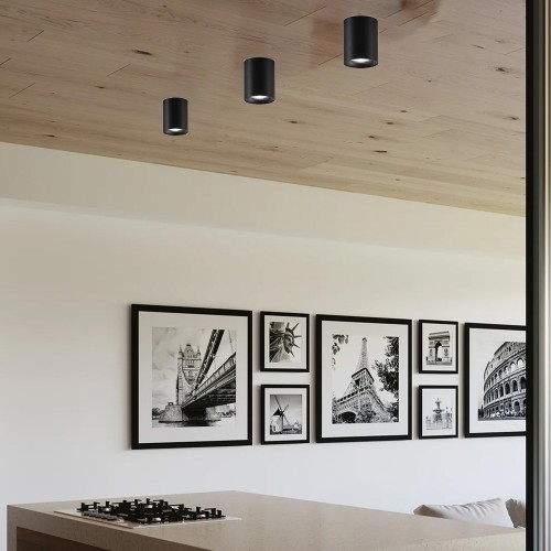 Lampada Rotonda in Alluminio Nero Opaco Faretto da Soffitto Punto Luce