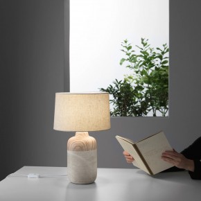 Lampada da Tavolo in Ceramica e Legno Luce con Paralume in Tessuto Bianco 2