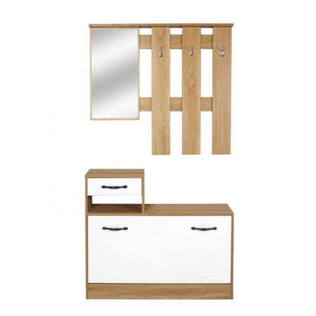 Mobile Scarpiera per Ingresso con Specchio e Appendiabiti Legno Rovere