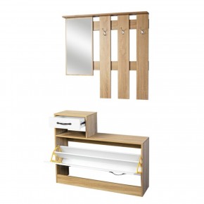 Mobile Scarpiera per Ingresso con Specchio e Appendiabiti Legno Rovere 2
