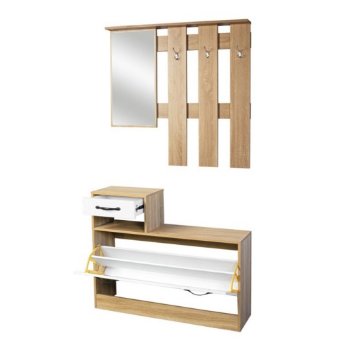 Mobile Scarpiera per Ingresso con Specchio e Appendiabiti Legno Rovere