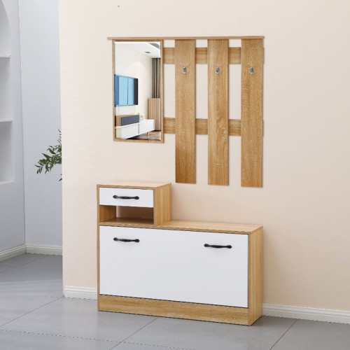 Mobile Scarpiera per Ingresso con Specchio e Appendiabiti Legno Rovere