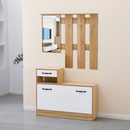 Mobile Scarpiera per Ingresso con Specchio e Appendiabiti Legno Rovere