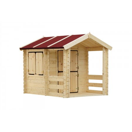 Casetta Timbela per Bambini in Legno con Veranda da Esterno e Giardino