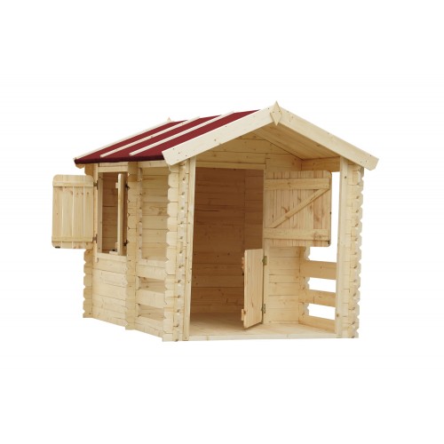 Casetta Timbela per Bambini in Legno con Veranda da Esterno e Giardino