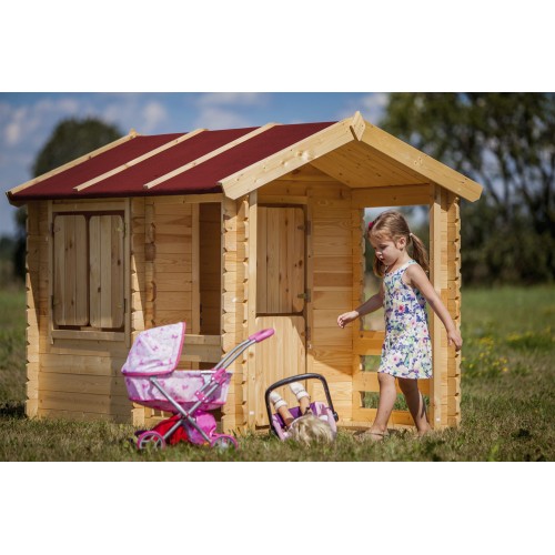 Casetta Timbela per Bambini in Legno con Veranda da Esterno e Giardino