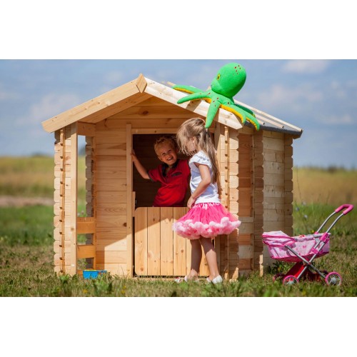 Casetta Timbela per Bambini in Legno con Veranda da Esterno e Giardino