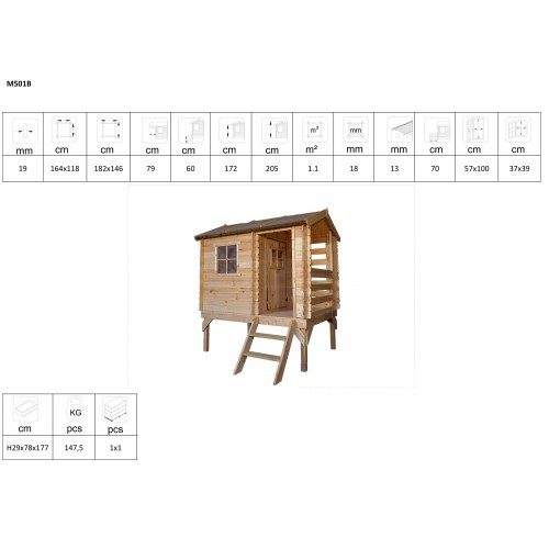 Casetta Gioco per Bambini in Legno di Pino Timbela da Giardino Rialzata