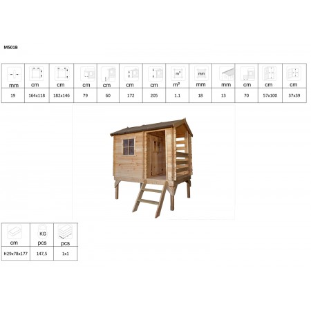 Casetta Gioco per Bambini in Legno di Pino Timbela da Giardino Rialzata