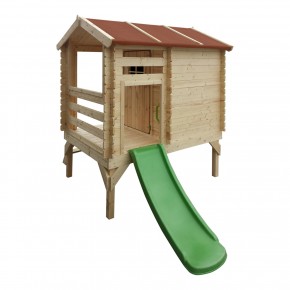Casetta per Bambini con Veranda e Scivolo Timbela da Giardino in Legno