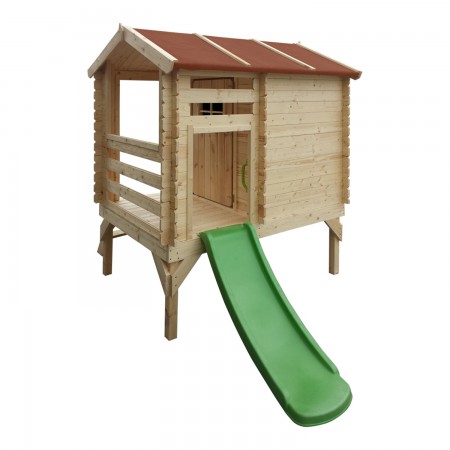 Casetta per Bambini con Veranda e Scivolo Timbela da Giardino in Legno