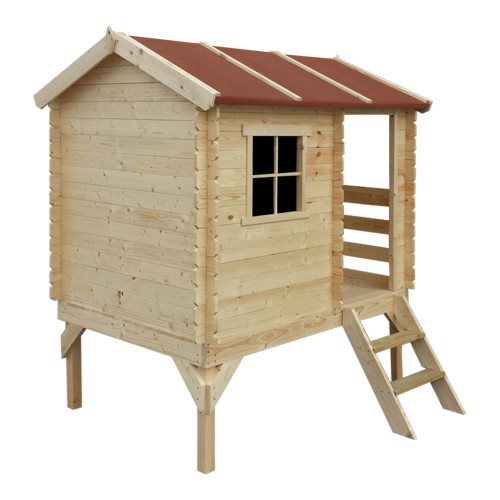 Casetta per Bambini con Veranda e Scivolo Timbela da Giardino in Legno
