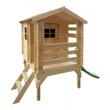 Casetta per Bambini con Veranda e Scivolo Timbela da Giardino in Legno