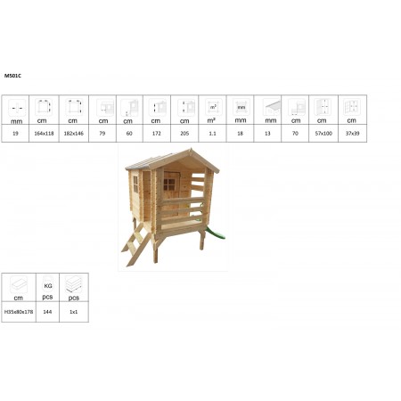 Casetta per Bambini con Veranda e Scivolo Timbela da Giardino in Legno