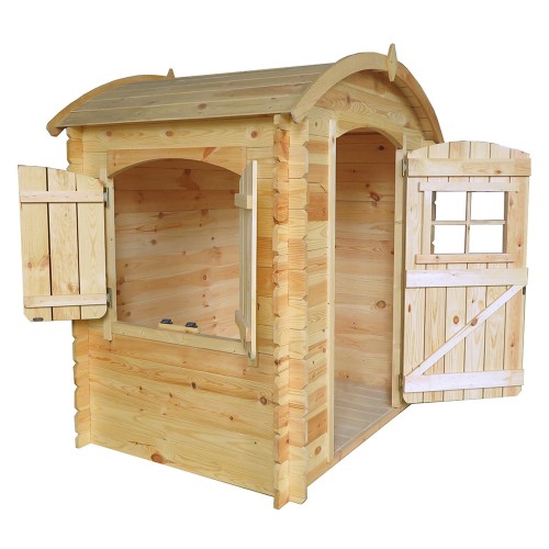 Casetta Timbela per Bambini in Legno con Veranda da Esterno e Giardino