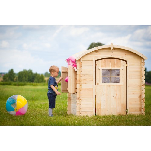 Casetta Timbela per Bambini in Legno con Veranda da Esterno e Giardino