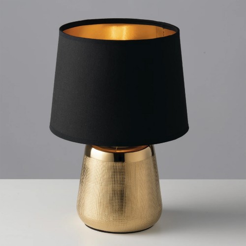 Lampada da Tavolo in Ceramica Oro con Paralume Nero Elegante Lampadina E14