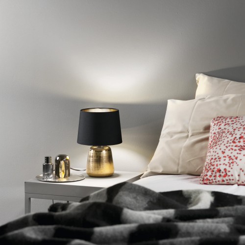 Lampada da Tavolo in Ceramica Oro con Paralume Nero Elegante Lampadina E14