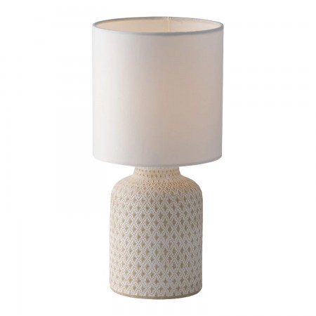 Lampada con Paralume in Tessuto Bianco Lumetto da Tavolo in Ceramica