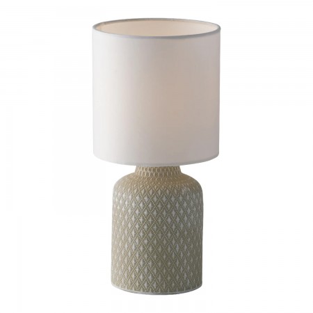 Luce da Tavolo in Ceramica Lampada con Paralume in Tessuto Grigio