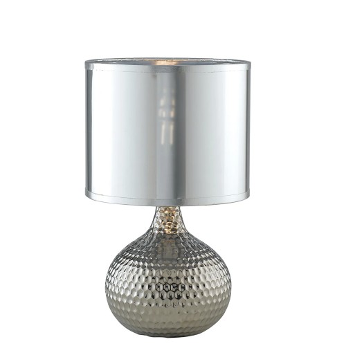 Lampada in Ceramica Martellata Argento e Paralume in Tessuto da Tavolo