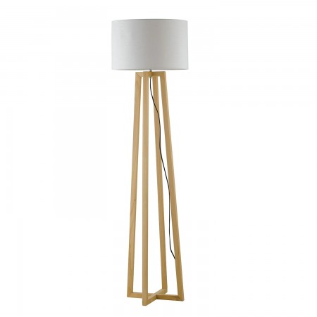 Lampada da Pavimento in Legno Lumetto Piantana con Paralume in Tessuto
